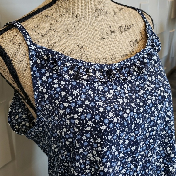 Jr-s.com dress sundress cover up navy blue white floral spaghetti strap Size 9 - Picture 2 of 4